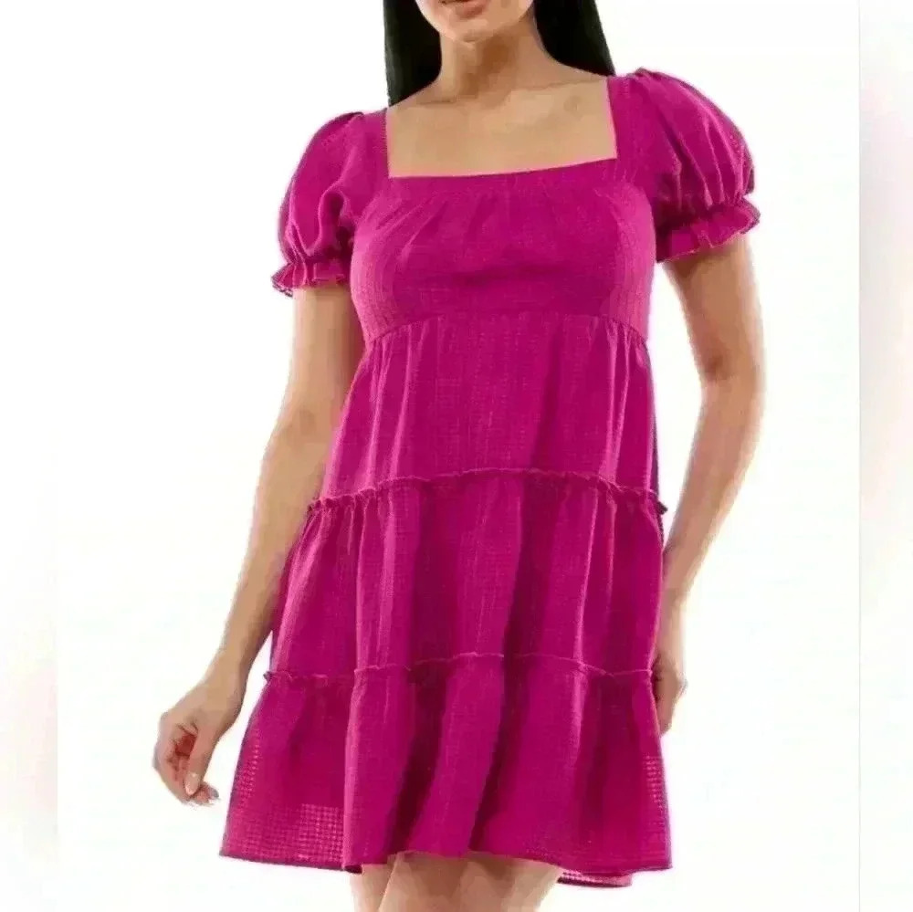 B.SMART Ruffle Puff Sleeve Women's Dress Size 11 Magenta Color Retail $69 New